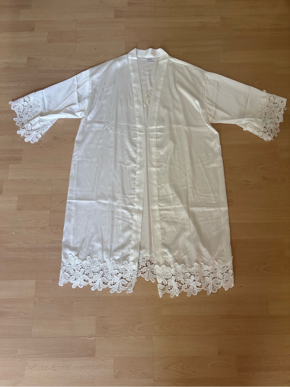 White Lace-Trim Satin Bride Robe